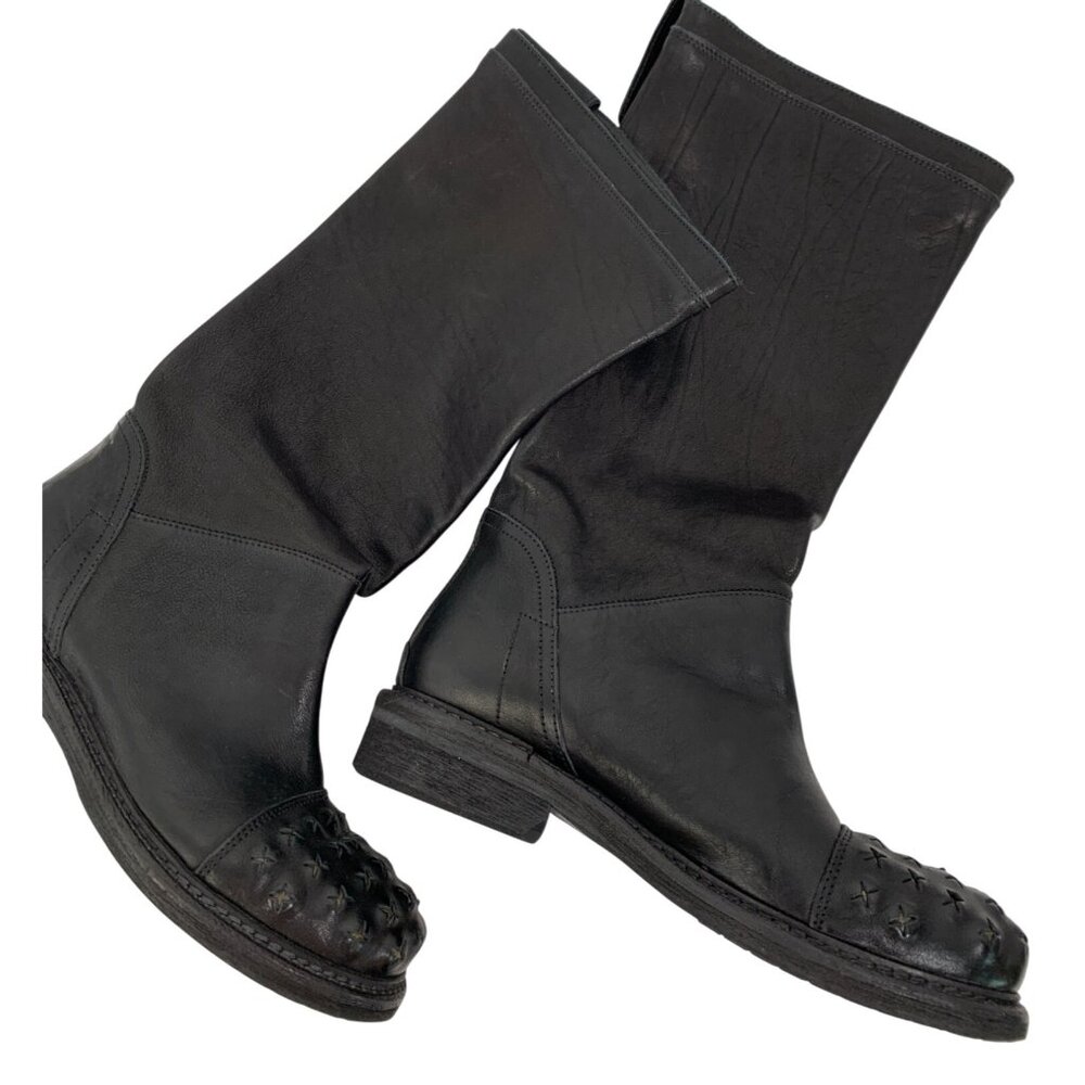 Latitude Femme Italian Leather Tall Boots Moto Slouch Stud Toe Detail Women